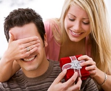 Woman Surprising Man on Valentine's Day